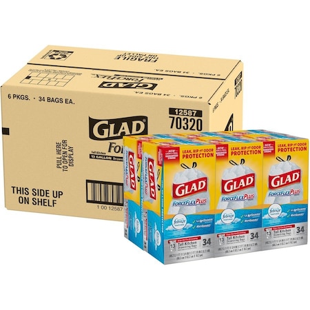 Glad 13 gal Trash Bags, 0.82 mil (21 Micron), White, 6 PK CLO70320CT